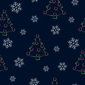 Christmas seamless pattern with christmas tree and snowflakes. Stock Illustration