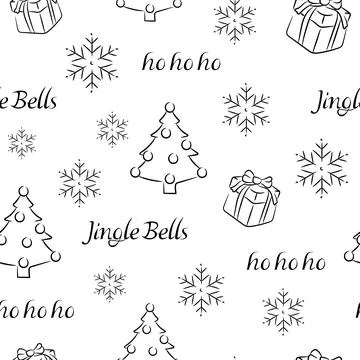 Christmas seamless pattern of christmas tree, gift box and snowflakes Stock Illustration