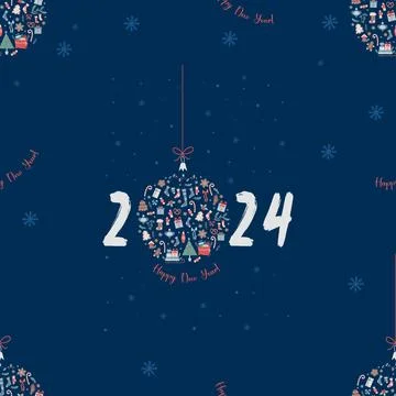 Christmas seamless pattern. Christmas tree ball with date of year 2024 from.. イラスト素材