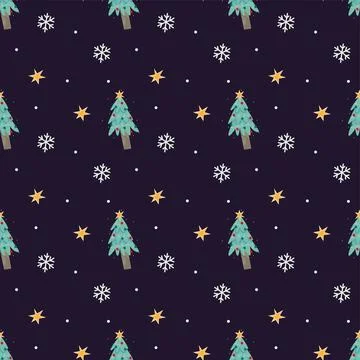 Christmas seamless pattern with Christmas tree, star and snowflakes. Christ.. Stock Illustration