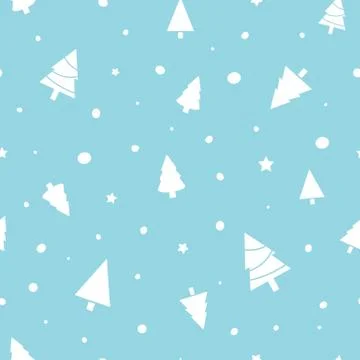 Christmas seamless pattern with christmas trees, stars, snow on blue backgrou Stock Illustration