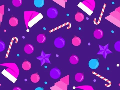 Christmas seamless pattern with Christmas trees and Christmas balls, stars, c Stock-Illustration