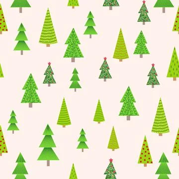 Christmas seamless pattern with Christmas trees of different sizes, forest. C Illustrazione stock