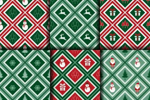 Christmas seamless pattern collection on geometric background,for decorative, Stock Illustration