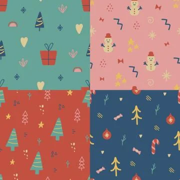 Christmas seamless pattern collection. Hand drawn unique texture for greeting Stock Illustration