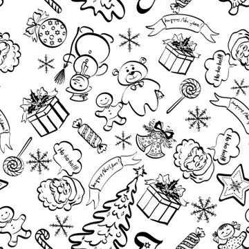 Christmas seamless pattern, contour Stock Illustration