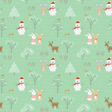 Christmas seamless pattern with cute animals happy on winter for decorative,k Stock Illustration