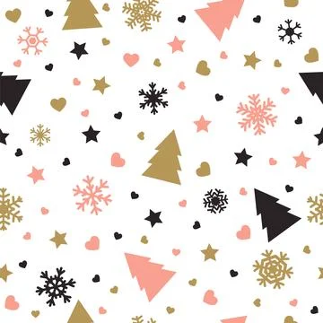 Christmas seamless pattern. Cute background with Christmas tree, snowflakes.. Stock Illustration