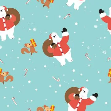 Christmas seamless pattern cute cartoon animals Illustrazione stock