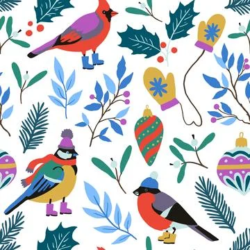 Christmas seamless pattern with cute design elements, Christmas tree toys, .. Stock Photos