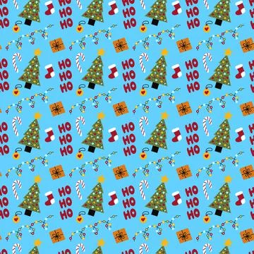 Christmas seamless pattern with cute illustrations Stock Illustration