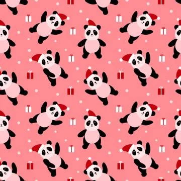 Christmas seamless pattern with cute panda bears Stock Illustration
