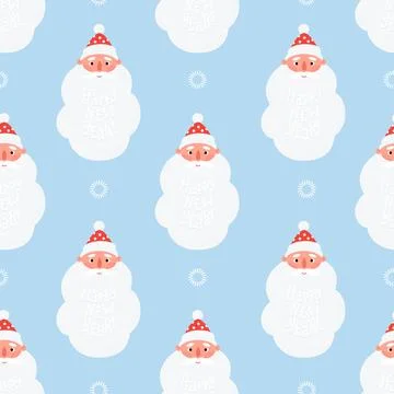 Christmas Seamless pattern. Cute Santa Claus with big beard and lettering H.. Stock Illustration