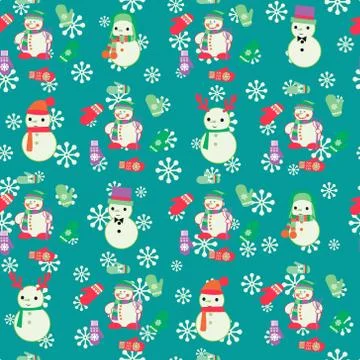 Christmas Seamless Pattern with cute snowmen and mitten. Illustrazione stock
