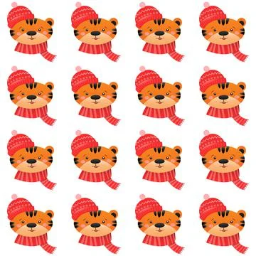 Christmas seamless pattern with cute tiger. Christmas and New Year concept Stockillustratie