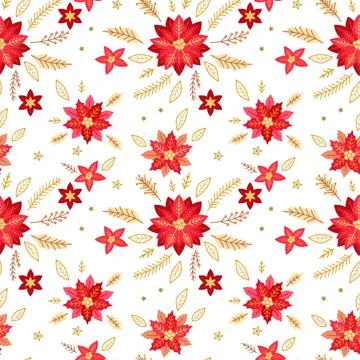 Christmas seamless pattern with cute winter plants Stock Illustration