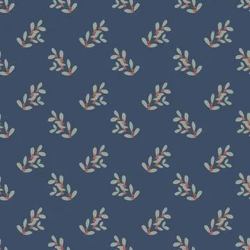 Christmas seamless pattern decorative branch with leaves and red berries. P.. Stock Illustration