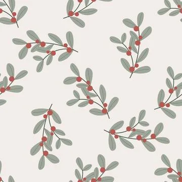 Christmas seamless pattern decorative branch with leaves and red berries. P.. Stock-Illustration