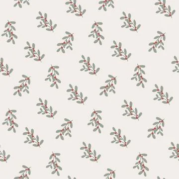 Christmas seamless pattern decorative branch with leaves and red berries. P.. Stock Illustration