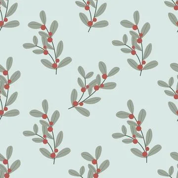Christmas seamless pattern decorative branch with leaves and red berries. P.. Stock Illustration