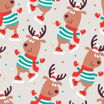 Christmas seamless pattern with deer and color dots Illustrazione stock