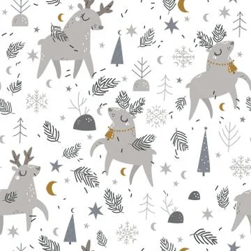 Christmas seamless pattern with deer Stock Illustration