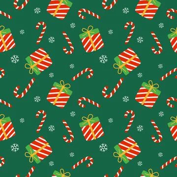 Christmas seamless pattern design with candy, gift box, snowflex, for texti.. Stock Illustration