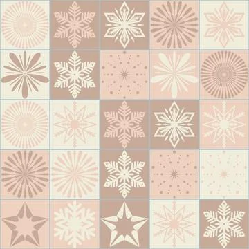 Christmas seamless pattern with different snowflakes and crystals, delicate b Illustrazione stock