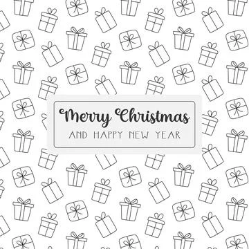 Christmas seamless pattern. Doodle black outline decoration on white. Winter Stock Illustration