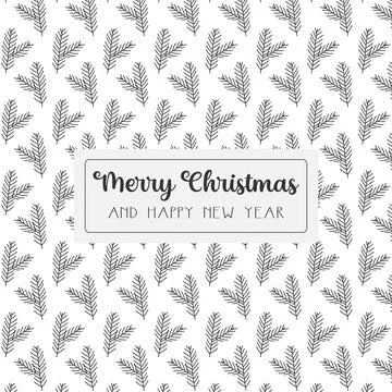 Christmas seamless pattern. Doodle black outline decoration on white. Winte.. Stock Illustration