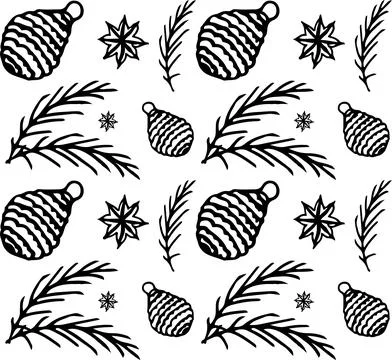 Christmas seamless pattern doodle. Pattern with Christmas trees, balls and st Stock Illustration