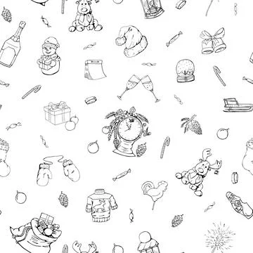 Christmas seamless pattern in doodle style. Illustration