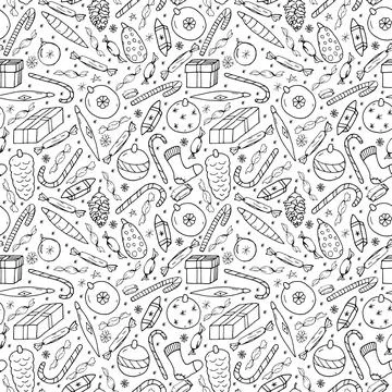 Christmas seamless pattern in doodle style. Illustrazione stock