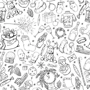 Christmas seamless pattern in doodle style. Illustrazione stock