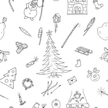 Christmas seamless pattern in doodle style.Hand drawn 스톡 일러스트