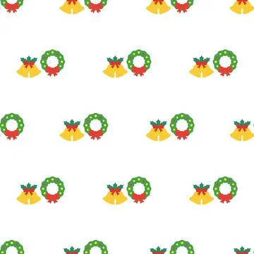 Christmas seamless pattern with festive bells and wreaths on a white backgr.. Stock Illustration
