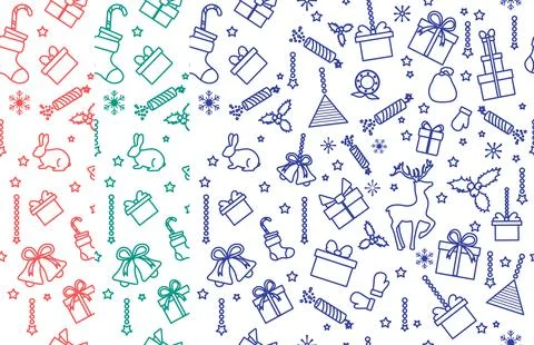 Christmas seamless pattern with festive elements like gifts, stockings, and.. Stock Illustration