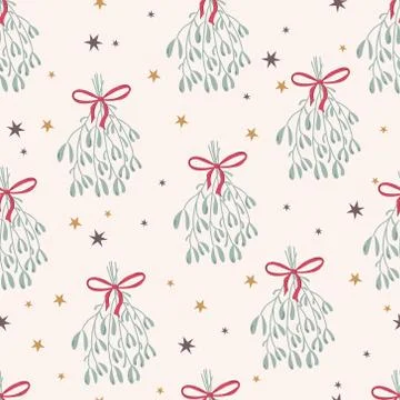 Christmas seamless pattern with fir branches and baubles. Stock Illustration