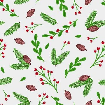 Christmas seamless pattern of fir branches with pine cones on a gray backgrou Stockillustratie