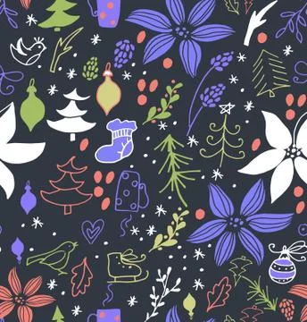 Christmas seamless pattern with fir tree Stock Illustration
