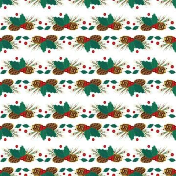 Christmas seamless pattern with fir tree branches with golden cones 스톡 일러스트