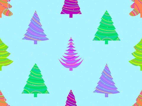 Christmas seamless pattern with fir trees and falling snow. Merry Christmas a Stock Illustration