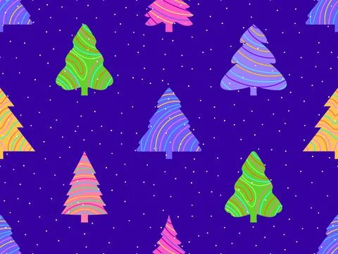 Christmas seamless pattern with fir trees and falling snow. Merry Christmas a Stock Illustration