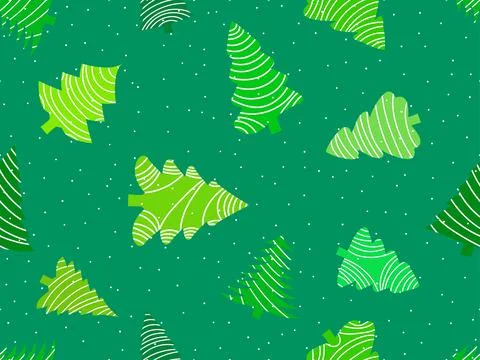 Christmas seamless pattern with fir trees and falling snow. Merry Christmas a Stock Illustration