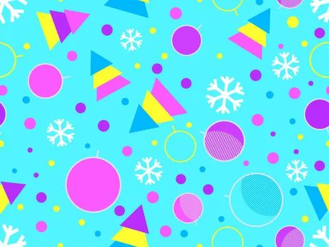 Christmas seamless pattern with fir trees, snowflakes and Christmas balls. .. Stock Illustration