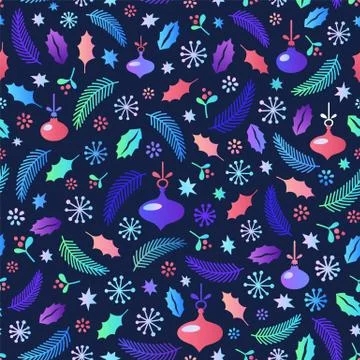 Christmas seamless pattern. Flat style cartoon Christmas elements on dark イラスト素材