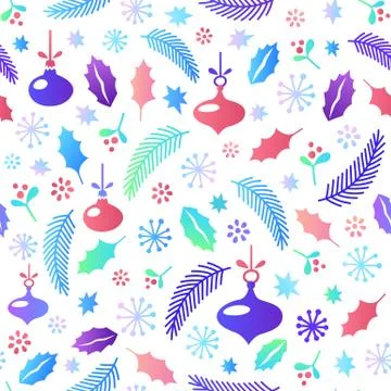 Christmas seamless pattern. Flat style cartoon Christmas elements on white イラスト素材