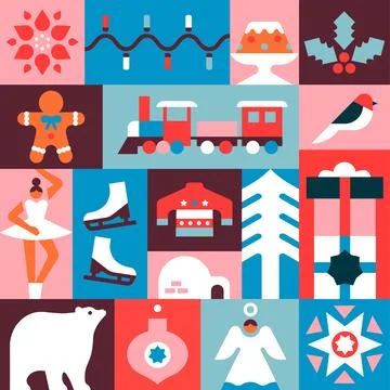 Christmas seamless pattern flat winter icon mosaic Stock Illustration