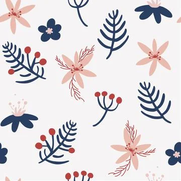 Christmas seamless pattern with flowers, berries and twigs. Holiday winter de Stock Illustration