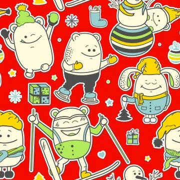 Christmas seamless pattern with funny characters. Stock-Illustration